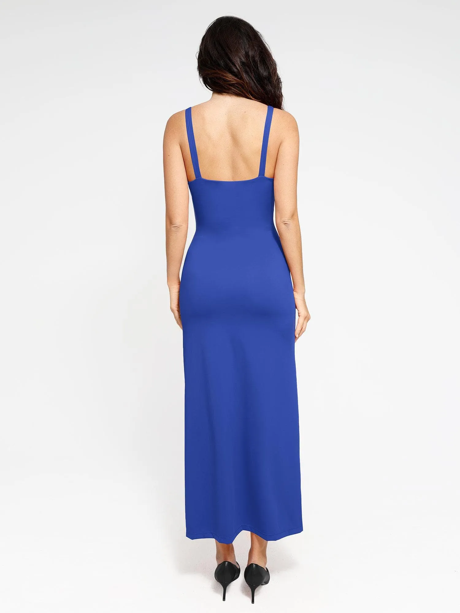 Shapewear Ruched Side Slit Slimming Maxi Slip Dress