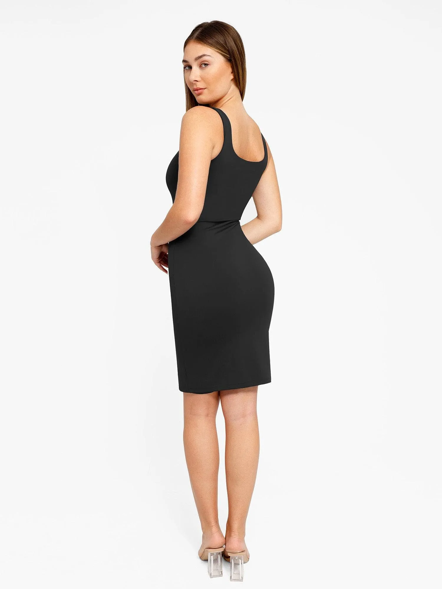 Shapewear Sleeveless Square Neck Sculpting Midi Work Dress