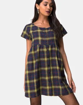 Skibbie Dress In Plain Brown Yellow Check