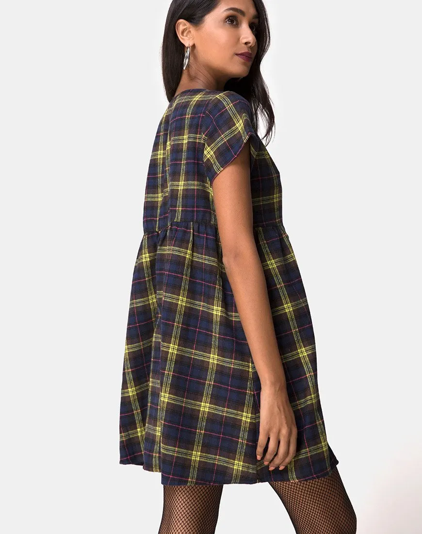 Skibbie Dress In Plain Brown Yellow Check