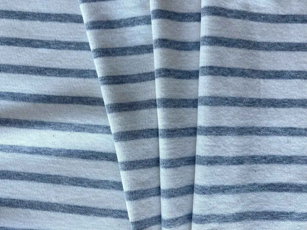 Striped Dove Grey & Ivory Ribbed Cotton Knit (Made in Japan)