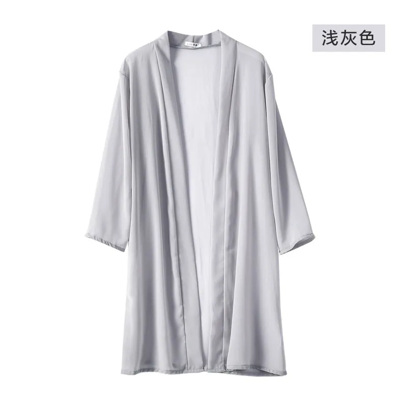 Sunscreen Women Summer Korean Solid Colored Chiffon Mid-Length Thin Short Tops Cardigan