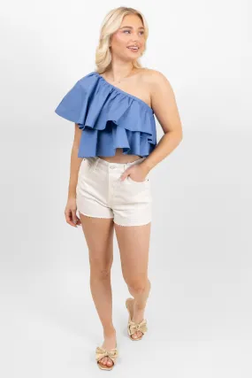 TALK OF THE TOWN ONE SHOULDER CROP TOP