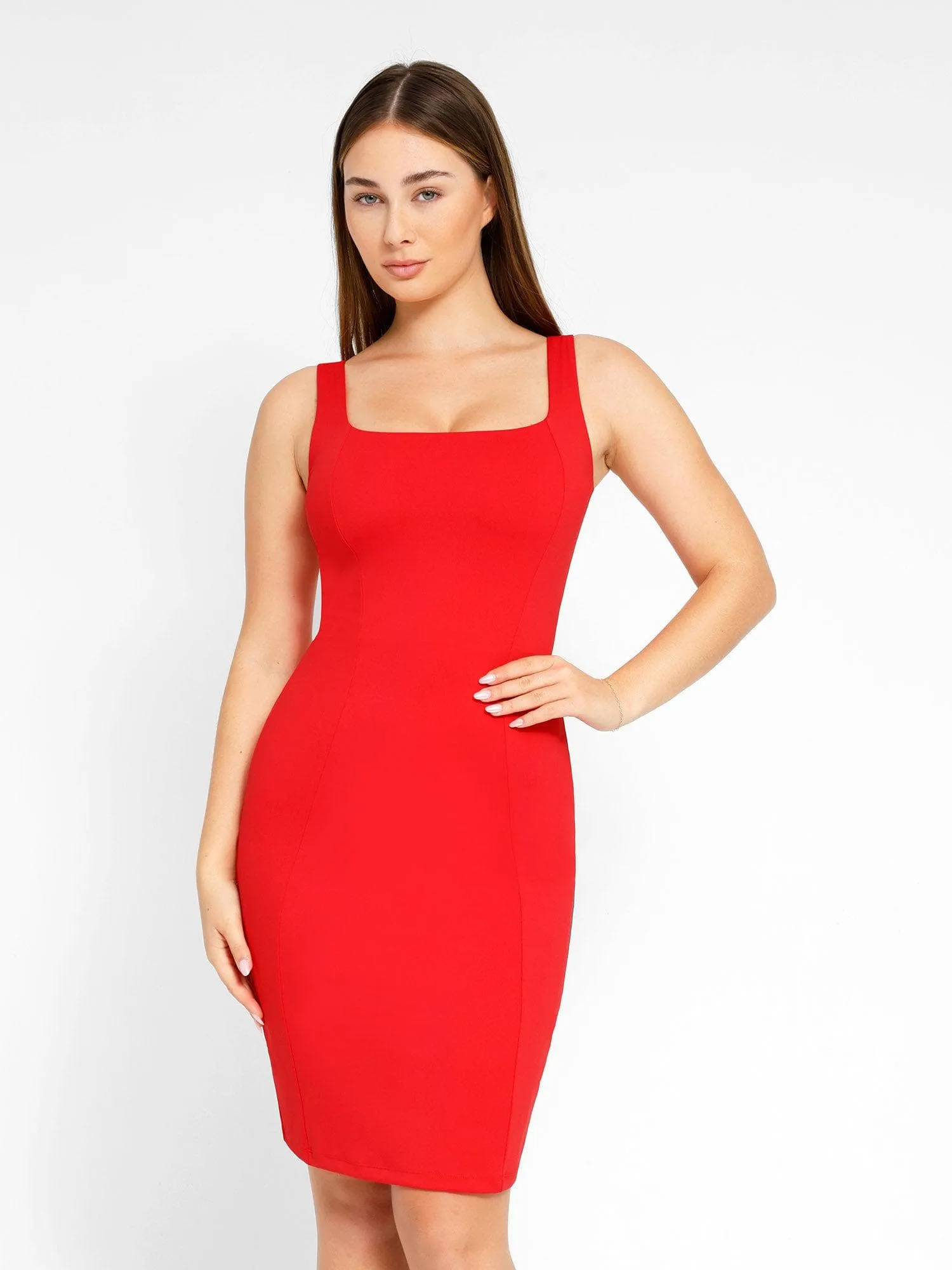 The Shapewear Dress Workwear Square Neck Sleeveless Midi