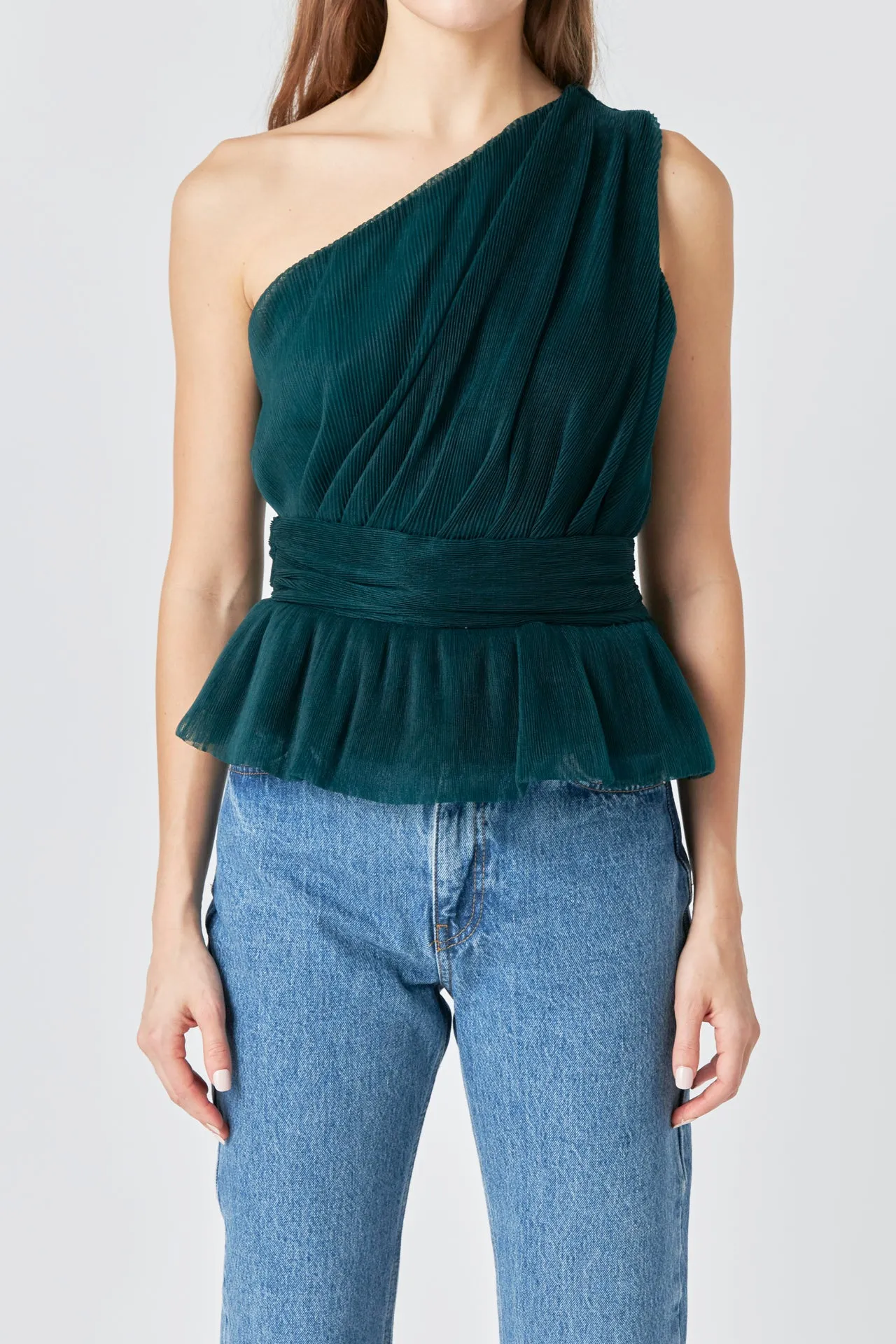 Tulle One Shoulder Top