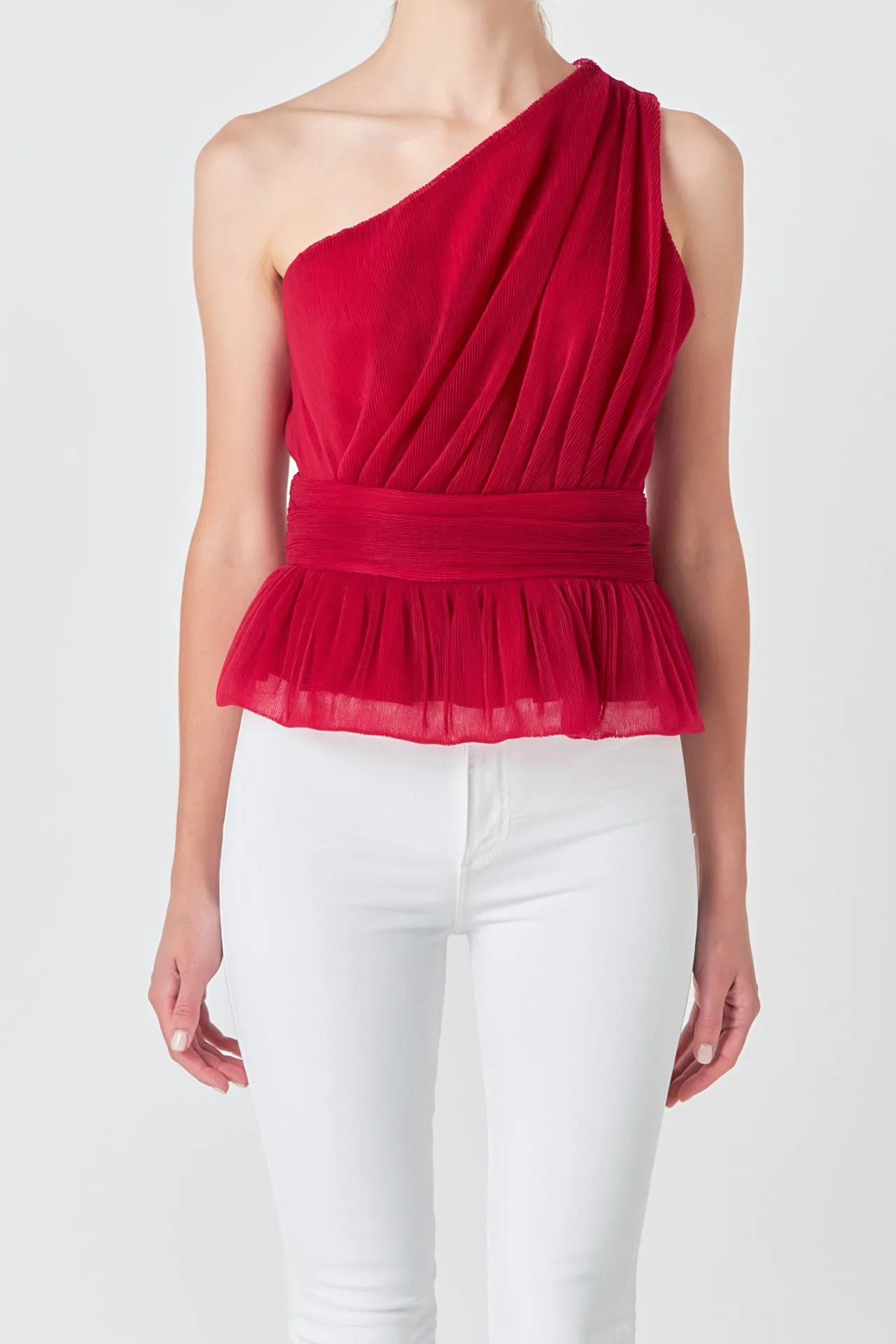 Tulle One Shoulder Top