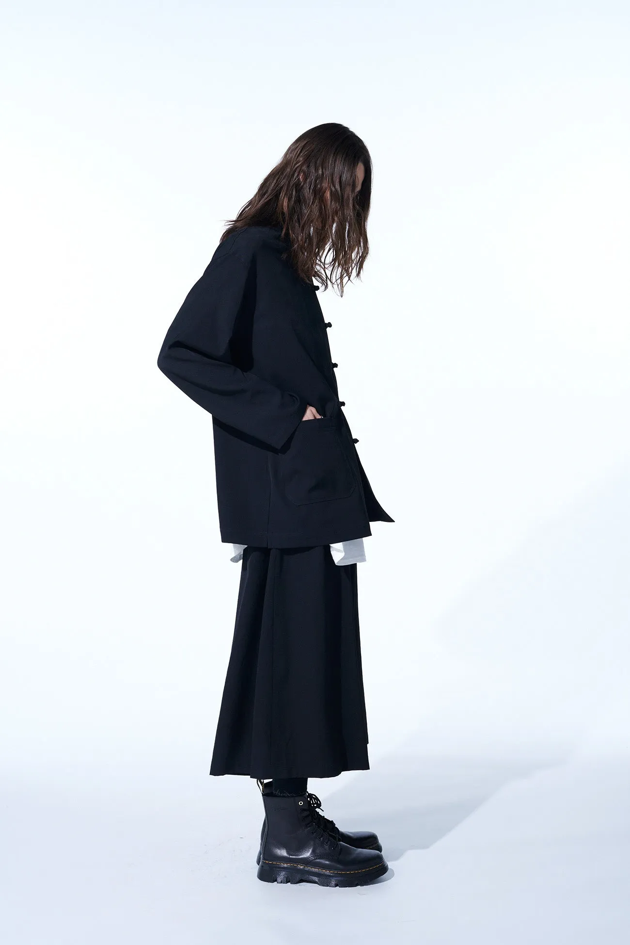 WASHER FINISHED WOOL GABARDINE CULOTTE PANTS