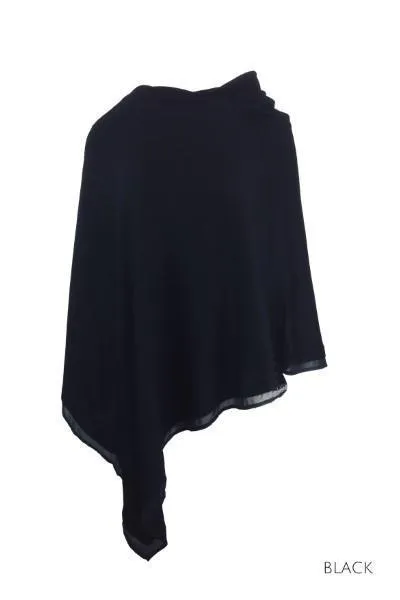 WOMENS 100% MERINO WOOL EASY STYLE LAYER PONCHO WITH CHIFFON