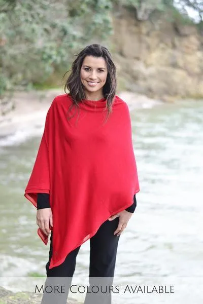 WOMENS 100% MERINO WOOL EASY STYLE LAYER PONCHO WITH CHIFFON