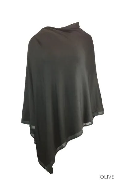 WOMENS 100% MERINO WOOL EASY STYLE LAYER PONCHO WITH CHIFFON