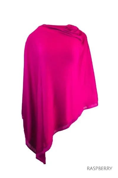 WOMENS 100% MERINO WOOL EASY STYLE LAYER PONCHO WITH CHIFFON