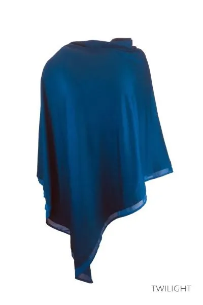 WOMENS 100% MERINO WOOL EASY STYLE LAYER PONCHO WITH CHIFFON