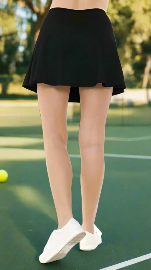 Womens Black Tennis Skort, Golf Shorts & Skirt Combo, Sizes S/M/L/XL, Yoga Waist, Phone Pocket