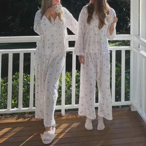 Women's Cherry Print Long Sleeve Pajamas Shirt and Pants Sleepwear