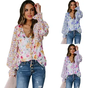 Women's Chiffon Loose Floral Pattern Fashion Lantern Cardigans