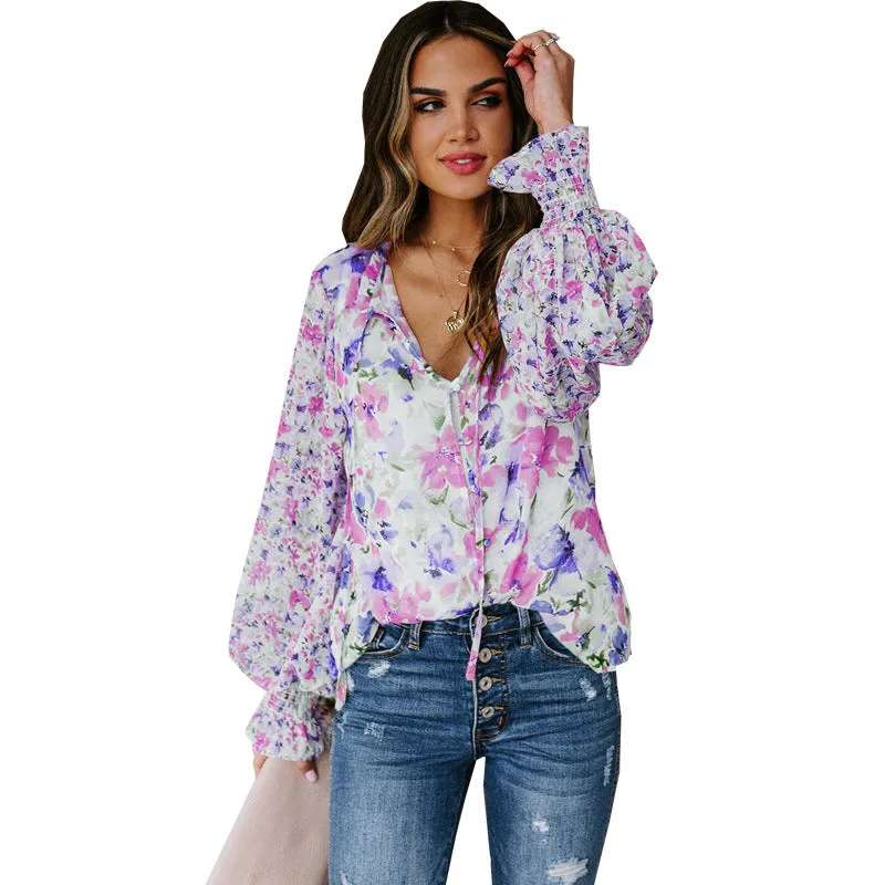 Women's Chiffon Loose Floral Pattern Fashion Lantern Cardigans