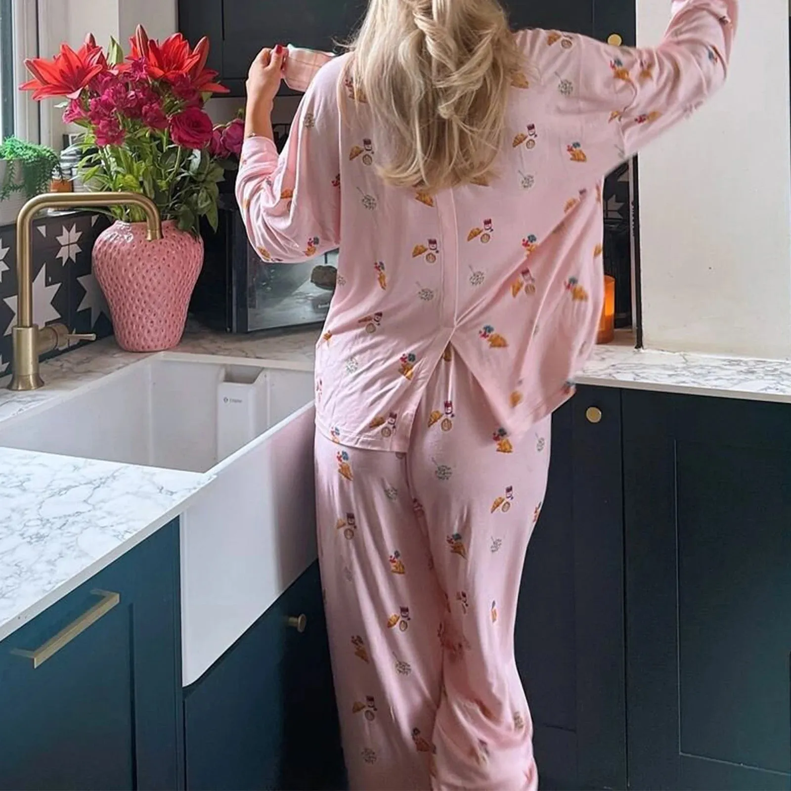 Women's Floral Long Sleeve Loose Pajamas Soft Sleepwear Set