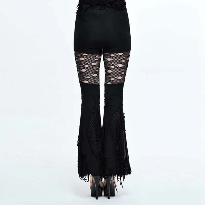 Women's Punk Gaucho Trousers With Ripped Detailing