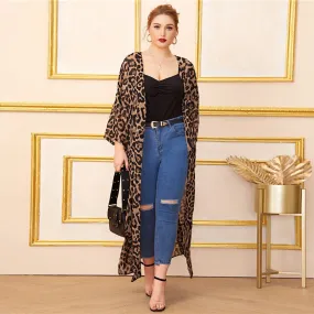 Women's Summer Chiffon Long-Sleeved Leopard Cardigan | Plus Size